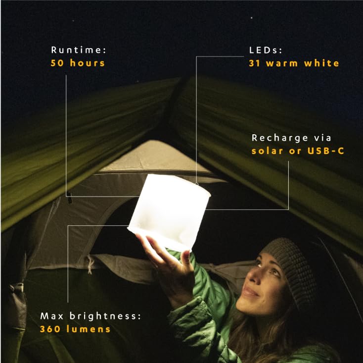 Luci Base Camp: 360 Lumens, Usb-C Charging, Matte Finish + White Leds