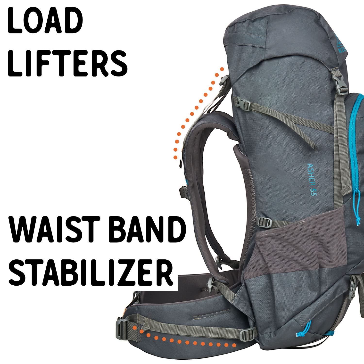 kelty asher 55 backpack Kelty Asher 55 Backpack Beluga/Stormy Blue