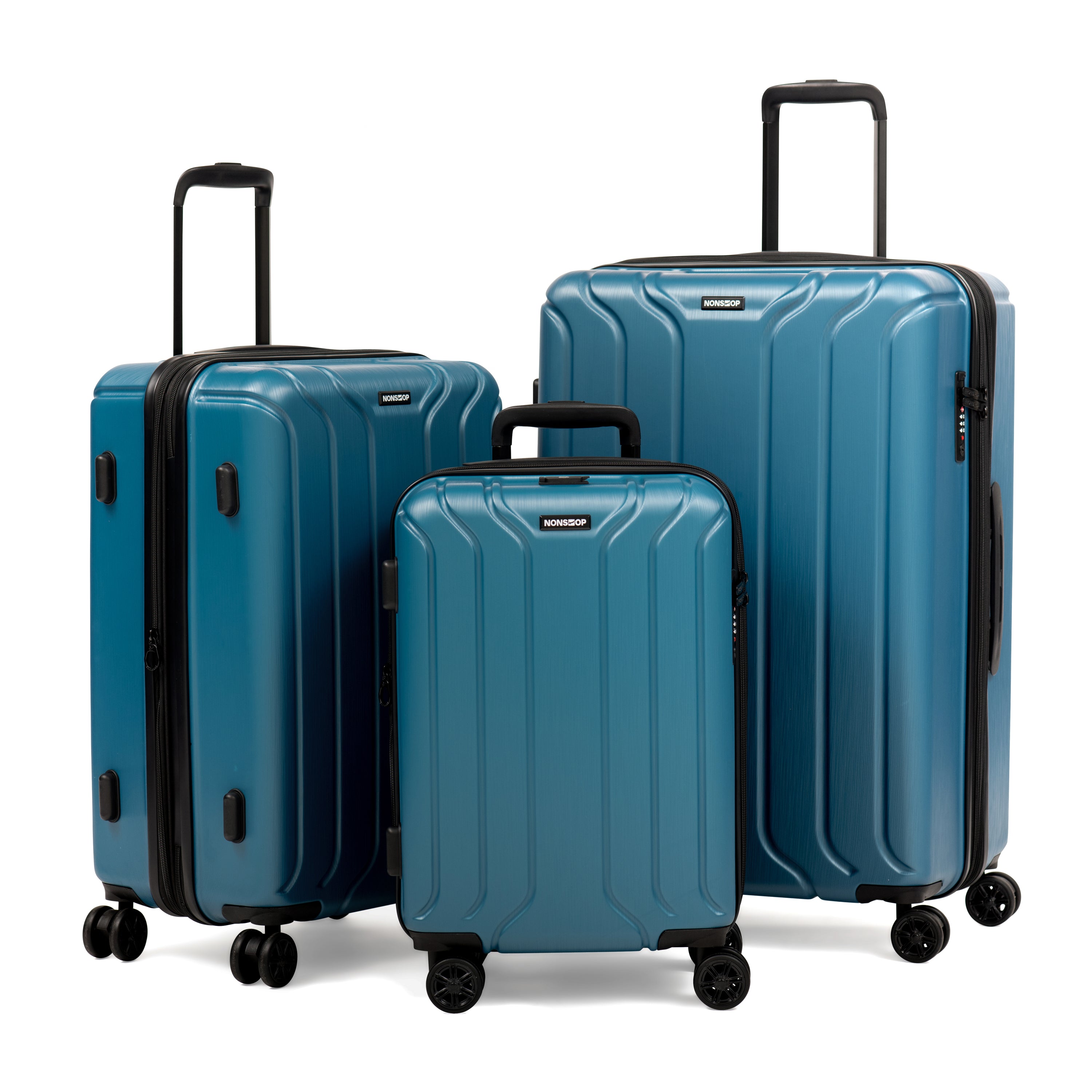 Nonstop New York 3 Piece Set (20 24 28) 4-Wheel Luggage Set + 2 Packing Cubes, Teal