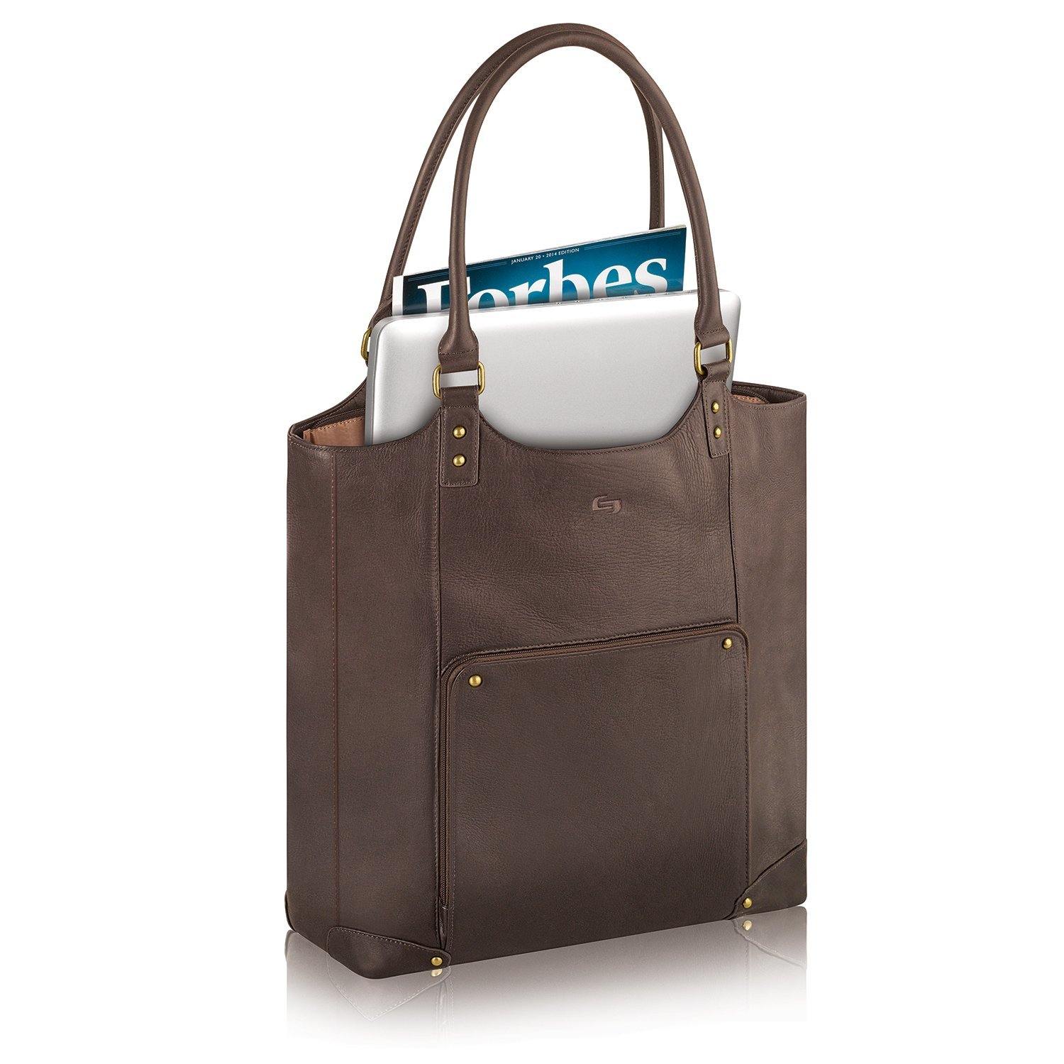 Solo Chambers 16" Premium Leather Laptop Bucket Tote - Thumbnail 2