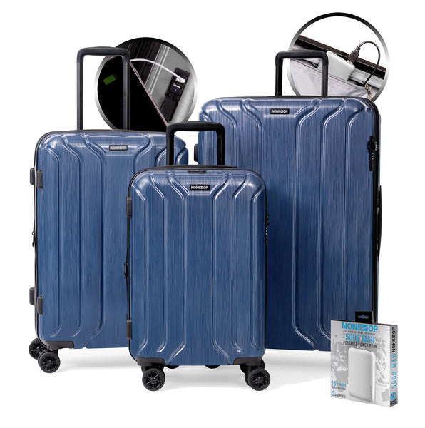 NONSTOP New York Elite 3-Piece Expandable Spinner Luggage Set with Powerbank 3-Piece Packing Cube Set