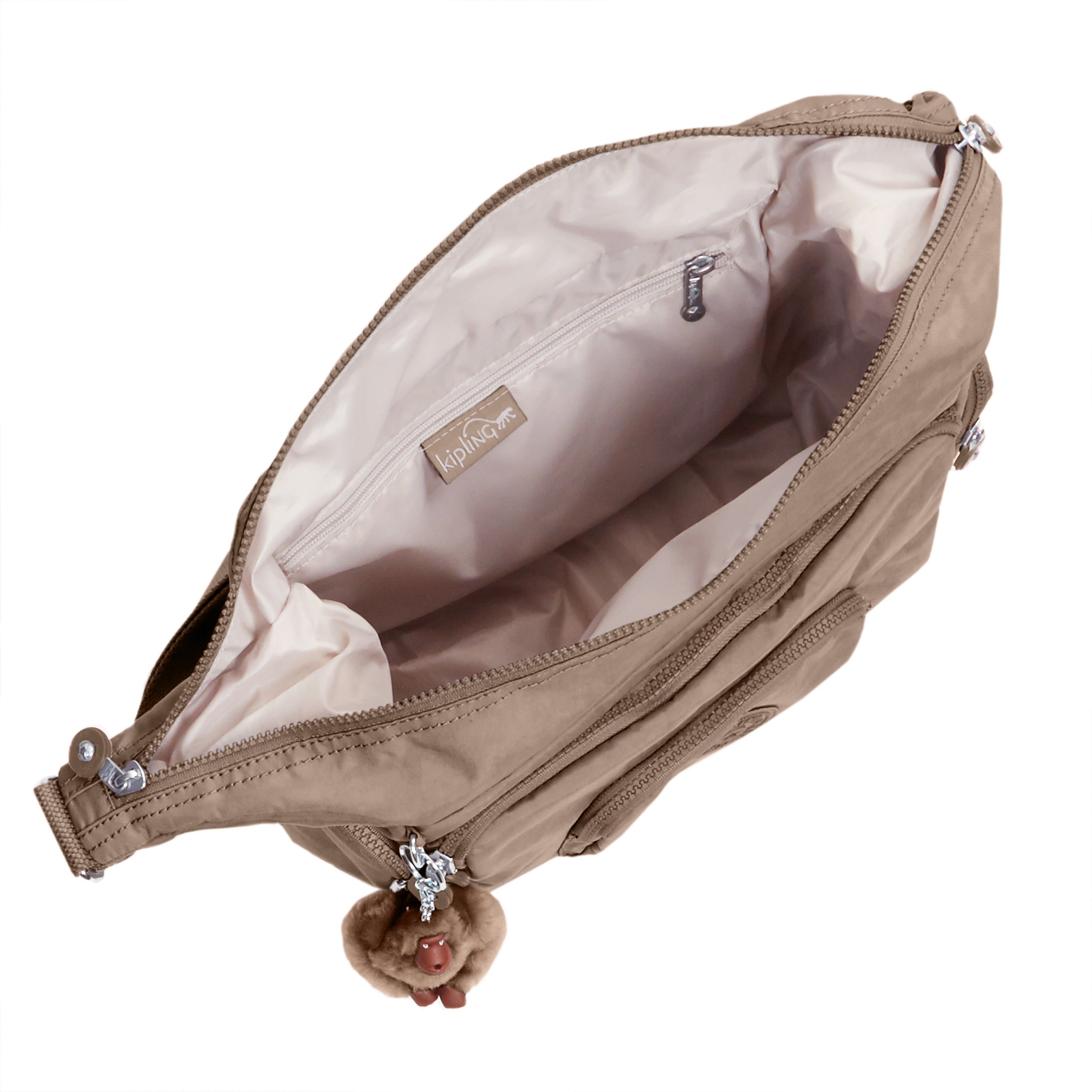 Kipling Women's Nylon Crossbody Shoulder Bag Purse Beige Monkey keychain