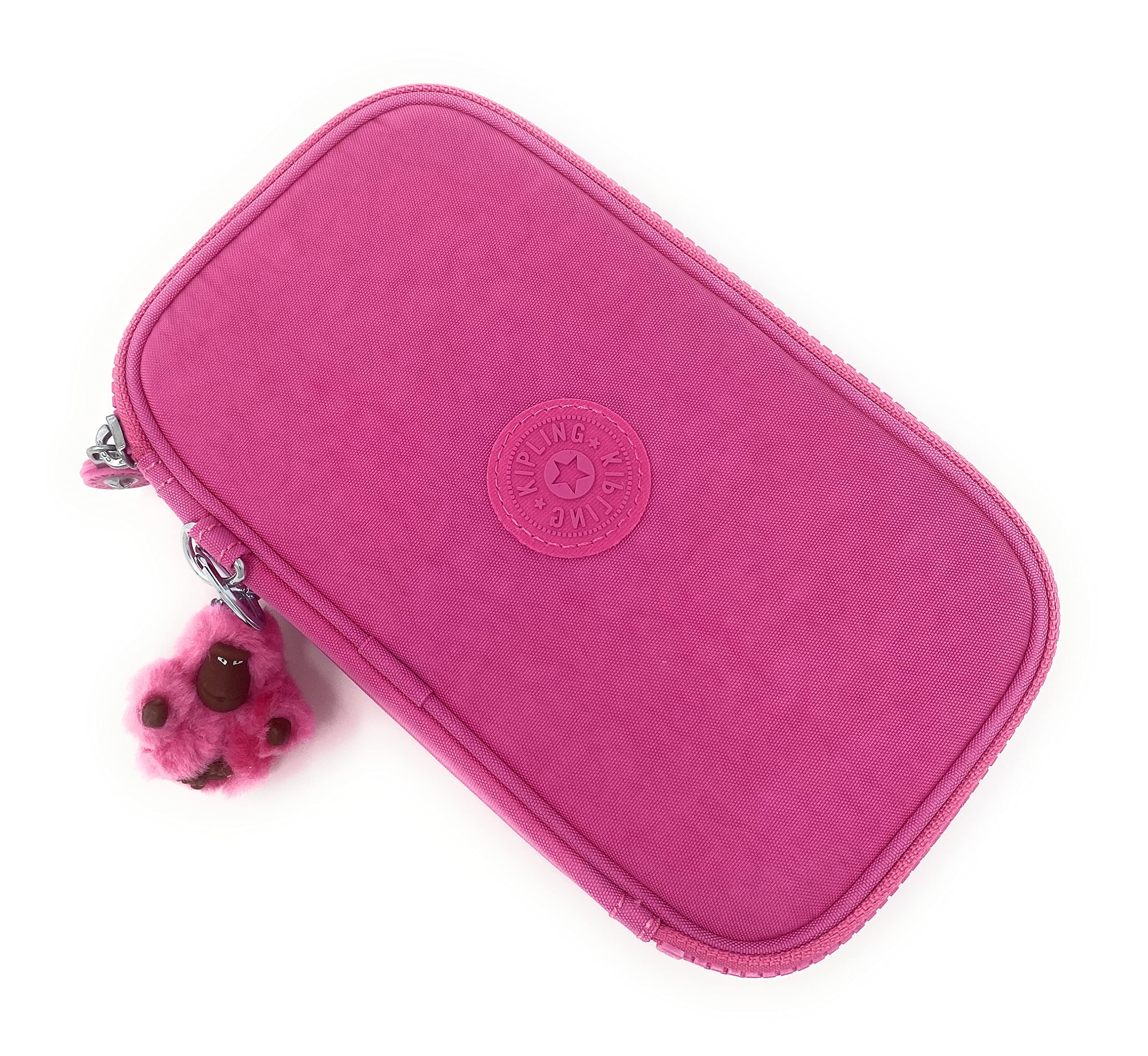 Kipling 100 Pens Big Primrose Pink Satin Pencil Case School Monkey